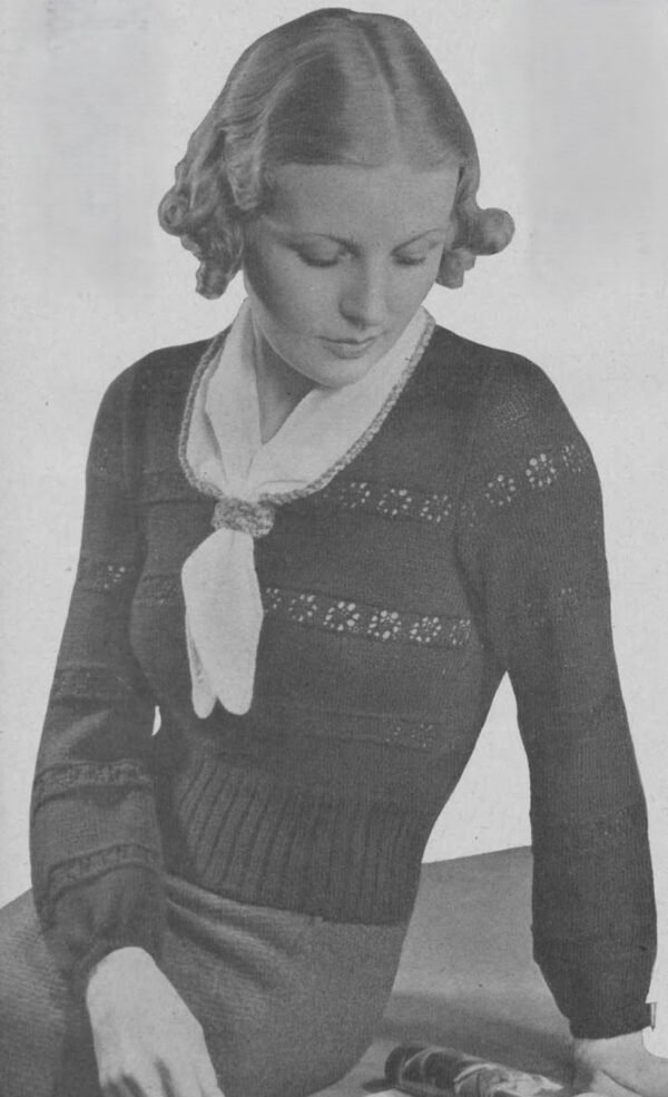 Foto D40T097 Damesjumper met gehaakt bloemmotief