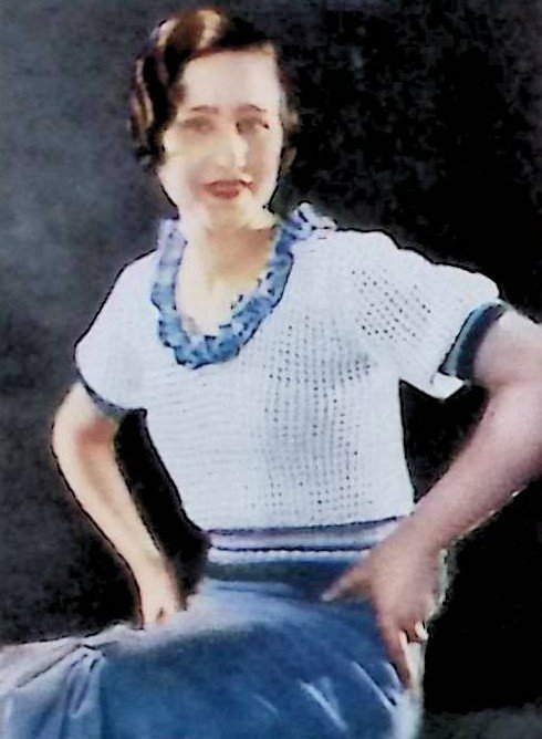 Foto D30T060 Damesjumper in wit en blauw