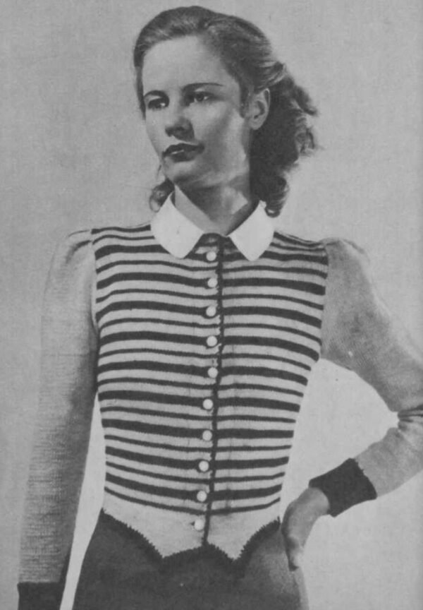 Foto D40V112 Gestreept damesvest met lange mouwen