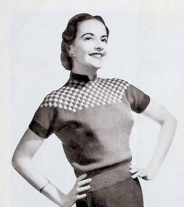 Foto D50T138 Damesjumper met blokjesmotief